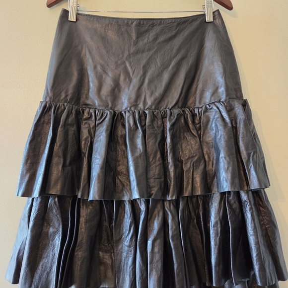Dominic Bellissimo Black Soft Leather Tiered Ruffle Midi Skirt Boho Chic Black 8 - Picture 5 of 15